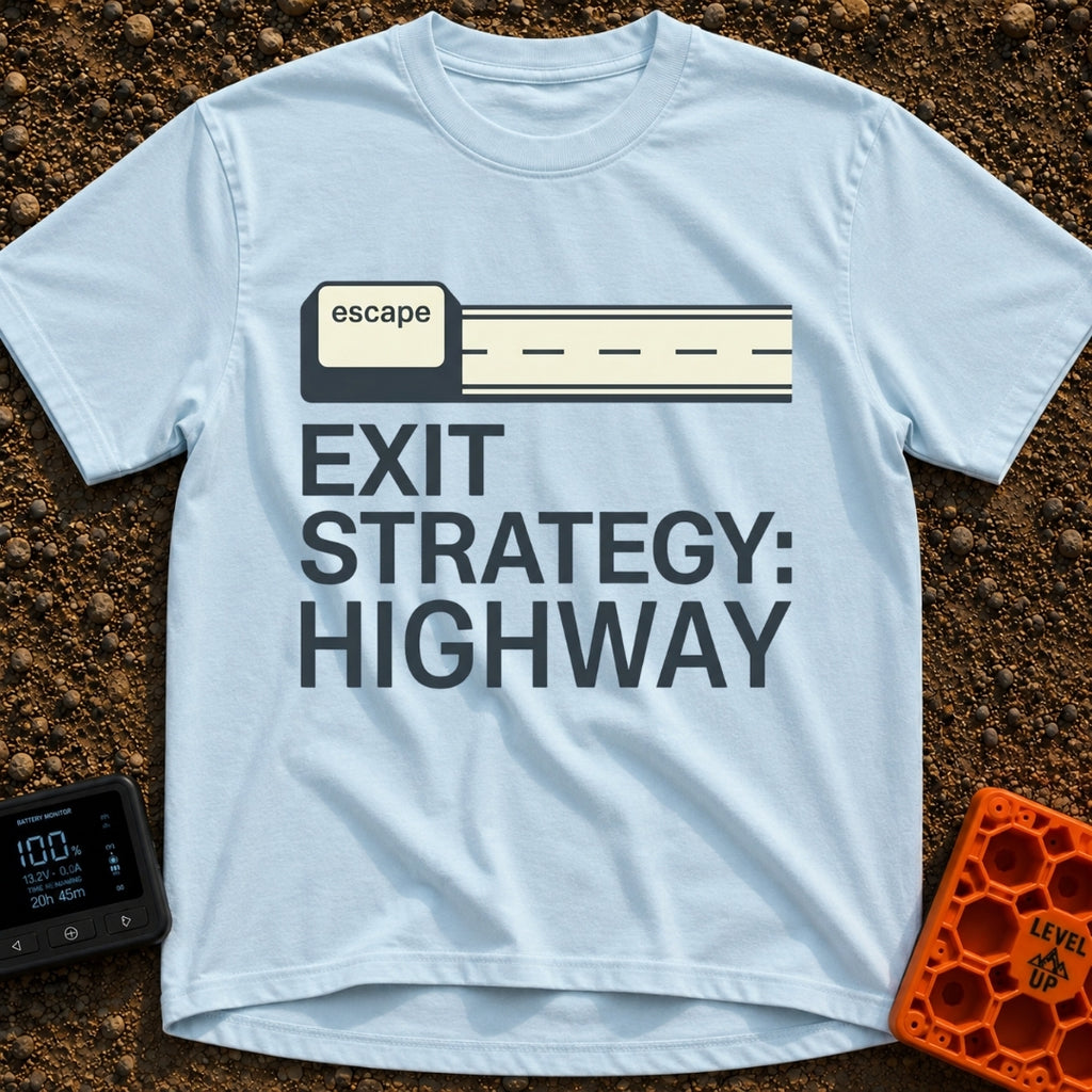 My Highway Exit Strategy - T-Shirt in Chambray - A graphic showing a computer "escape" key extending out to the right to...