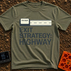 My Highway Exit Strategy - T-Shirt in Moss - A graphic showing a computer "escape" key extending out to the right to...