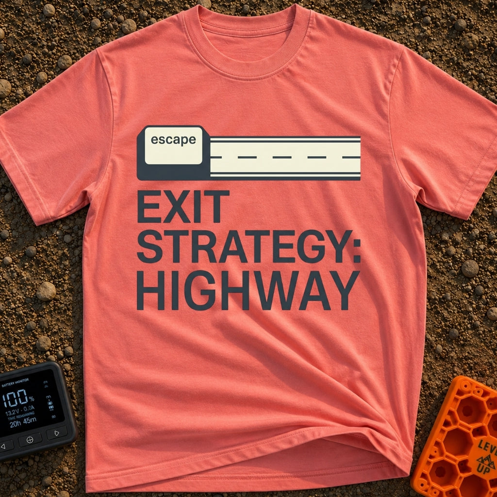 My Highway Exit Strategy - T-Shirt in Watermelon - A graphic showing a computer "escape" key extending out to the right...