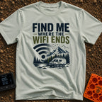 Where The Wifi Ends - T-Shirt in Bay - An illustration of a large WiFi symbol dissolving into a flock of flying birds...