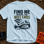 Where The Wifi Ends - T-Shirt in Chambray - An illustration of a large WiFi symbol dissolving into a flock of flying...