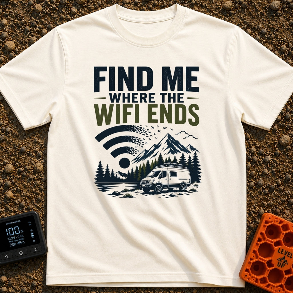 Where The Wifi Ends - T-Shirt in Ivory - An illustration of a large WiFi symbol dissolving into a flock of flying birds...