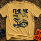 Where The Wifi Ends - T-Shirt in Mustard - An illustration of a large WiFi symbol dissolving into a flock of flying birds...