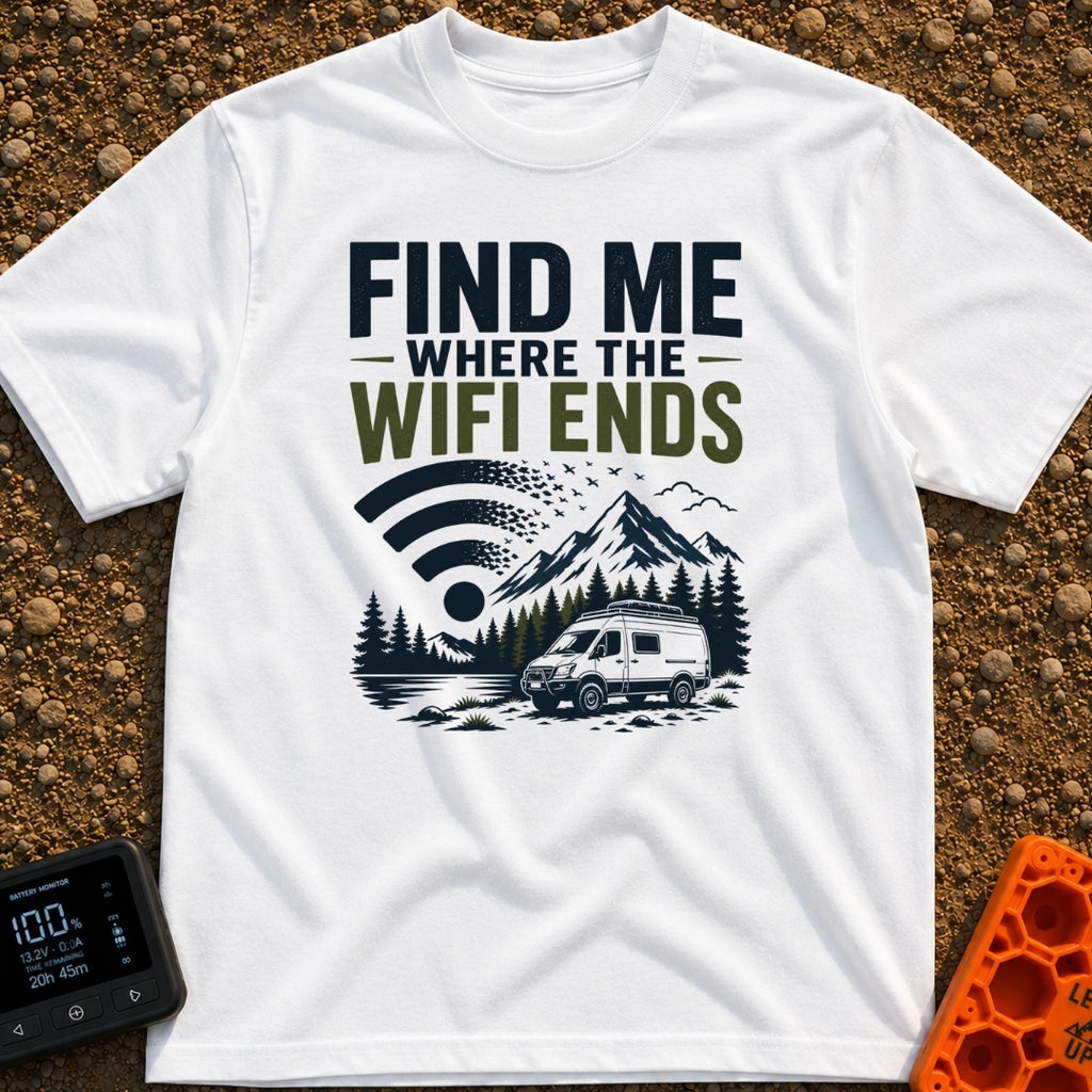 Where The Wifi Ends - T-Shirt in White - An illustration of a large WiFi symbol dissolving into a flock of flying birds...