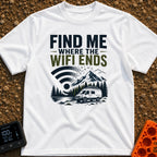 Where The Wifi Ends - T-Shirt in White - An illustration of a large WiFi symbol dissolving into a flock of flying birds...