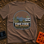 Set Chairs Ignore World - T-Shirt in Espresso - An illustration of two people sitting in camp chairs holding mugs next to...