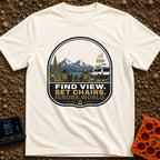 Set Chairs Ignore World - T-Shirt in Ivory - An illustration of two people sitting in camp chairs holding mugs next to a...