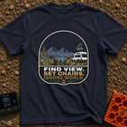 Set Chairs Ignore World - T-Shirt in Navy - An illustration of two people sitting in camp chairs holding mugs next to a...