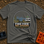 Set Chairs Ignore World - T-Shirt in Pepper - An illustration of two people sitting in camp chairs holding mugs next to a...