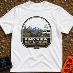 Set Chairs Ignore World - T-Shirt in White - An illustration of two people sitting in camp chairs holding mugs next to a...