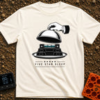 Five Star Sleep - T-Shirt in Ivory - A black and white illustration of a white-gloved hand lifting a silver cloche...
