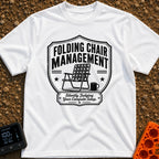 Chief Folding Officer - T-Shirt in White - A black-and-white badge graphic featuring a vintage webbed folding camp chair...