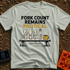 Fork Count Politics - T-Shirt in Bay - A cartoon illustration showing three spoons and one fork with angry expressions...