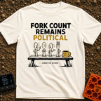 Fork Count Politics - T-Shirt in Ivory - A cartoon illustration showing three spoons and one fork with angry expressions...