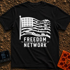 Roam Free Network - T-Shirt in Black - A black and white graphic of an American flag where the stars in the canton are...