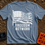 Roam Free Network - T-Shirt in Blue Jean - A black and white graphic of an American flag where the stars in the canton...