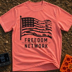 Roam Free Network - T-Shirt in Watermelon - A black and white graphic of an American flag where the stars in the canton...