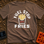 Fueled By Fries - T-Shirt in Espresso - A graphic of a carton of french fries featuring a red gas pump nozzle icon on the...