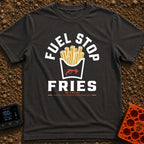 Fueled By Fries - T-Shirt in Graphite - A graphic of a carton of french fries featuring a red gas pump nozzle icon on the...
