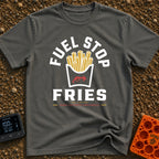Fueled By Fries - T-Shirt in Pepper - A graphic of a carton of french fries featuring a red gas pump nozzle icon on the...