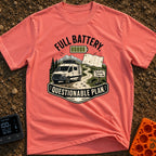 Charged And Questionable - T-Shirt in Watermelon - A camper van drives along a winding dirt path through mountains and...