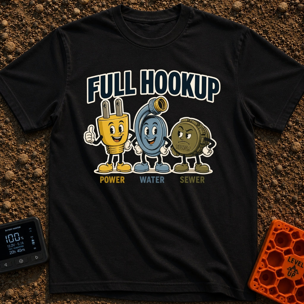 Looking For A Hookup - T-Shirt in Black - A vintage-style cartoon illustration featuring three mascots: a smiling yellow...