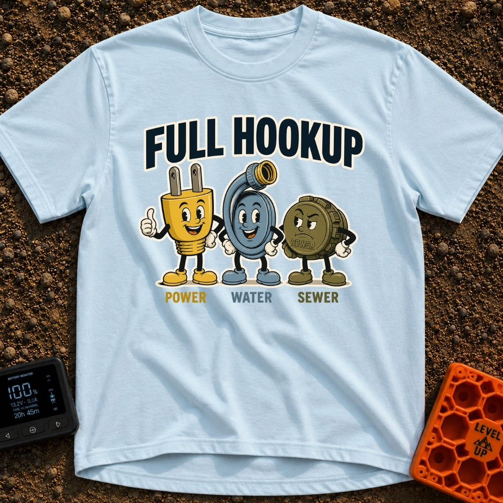 Looking For A Hookup - T-Shirt in Chambray - A vintage-style cartoon illustration featuring three mascots: a smiling...
