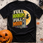 Full Moon Hookups - T-Shirt in Black - A graphic illustration featuring the text 'FULL HOOKUPS FULL MOON' alongside a...