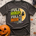 Full Moon Hookups - T-Shirt in Graphite - A graphic illustration featuring the text 'FULL HOOKUPS FULL MOON' alongside a...