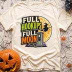 Full Moon Hookups - T-Shirt in Ivory - A graphic illustration featuring the text 'FULL HOOKUPS FULL MOON' alongside a...