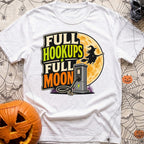 Full Moon Hookups - T-Shirt in White - A graphic illustration featuring the text 'FULL HOOKUPS FULL MOON' alongside a...