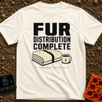 Fur Coating Applied - T-Shirt in Ivory - The design features the large text "FUR DISTRIBUTION COMPLETE" and "COVERAGE...