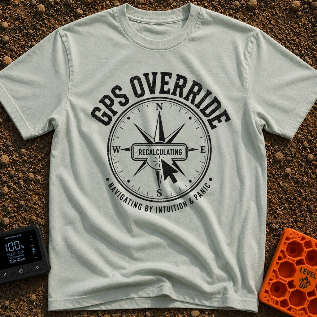 Gps Is Optional - T-Shirt in Bay - A distressed black-and-white graphic of a compass rose surrounded by the text "GPS...