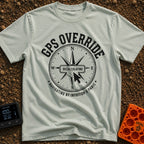 Gps Is Optional - T-Shirt in Bay - A distressed black-and-white graphic of a compass rose surrounded by the text "GPS...