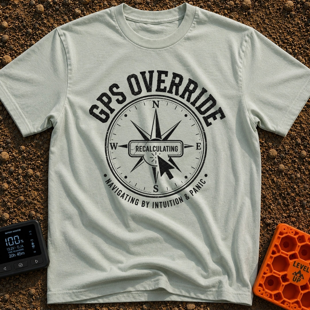Gps Is Optional - T-Shirt in Bay - A distressed black-and-white graphic of a compass rose surrounded by the text "GPS...