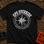 Gps Is Optional - T-Shirt in Black - A distressed black-and-white graphic of a compass rose surrounded by the text "GPS...