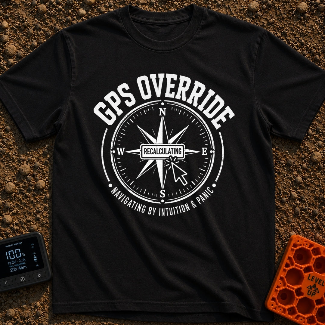 Gps Is Optional - T-Shirt in Black - A distressed black-and-white graphic of a compass rose surrounded by the text "GPS...