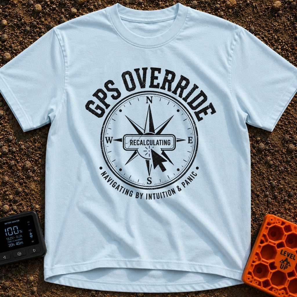 Gps Is Optional - T-Shirt in Chambray - A distressed black-and-white graphic of a compass rose surrounded by the text...
