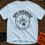 Gps Is Optional - T-Shirt in Chambray - A distressed black-and-white graphic of a compass rose surrounded by the text...