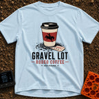 Gravel Lot Rodeo - T-Shirt in Chambray - An illustration of a disposable coffee cup featuring a bucking bronco...