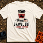 Gravel Lot Rodeo - T-Shirt in Ivory - An illustration of a disposable coffee cup featuring a bucking bronco silhouette,...