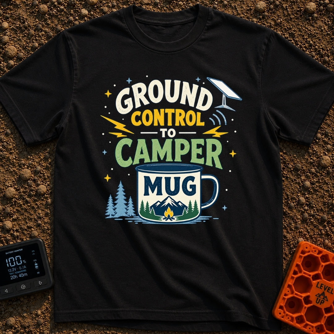 Ground Control To Camper - T-Shirt in Black - A graphic design featuring the text 'GROUND CONTROL TO CAMPER MUG'...