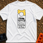 Pooch On Break - T-Shirt in White - A graphic shaped like a door hanger featuring a yellow bone design at the top. The...