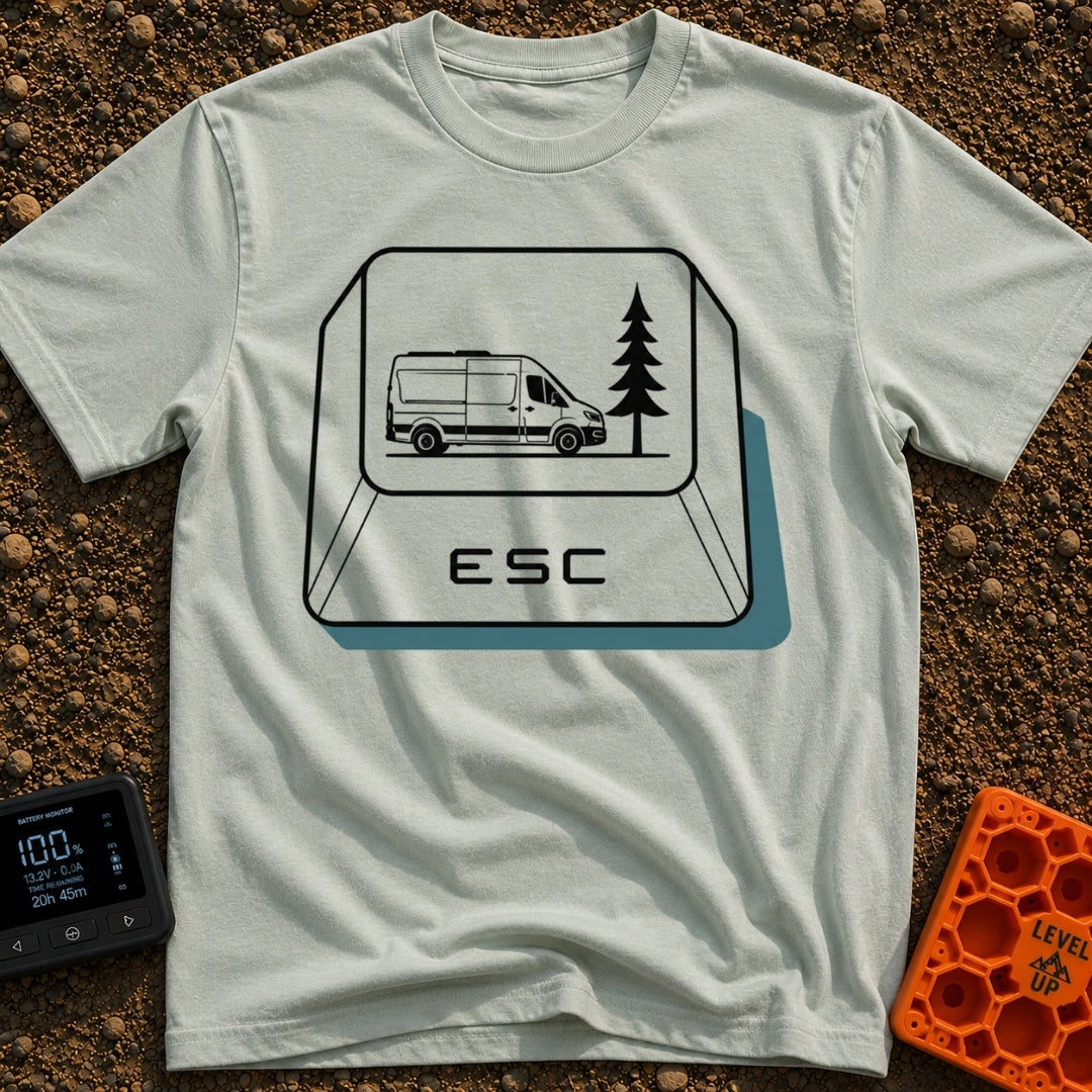 Ctrl Alt Escape - T-Shirt in Bay - A black-and-white illustration of a large computer keyboard "ESC" key. The top surface...
