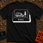 Ctrl Alt Escape - T-Shirt in Black - A black-and-white illustration of a large computer keyboard "ESC" key. The top...