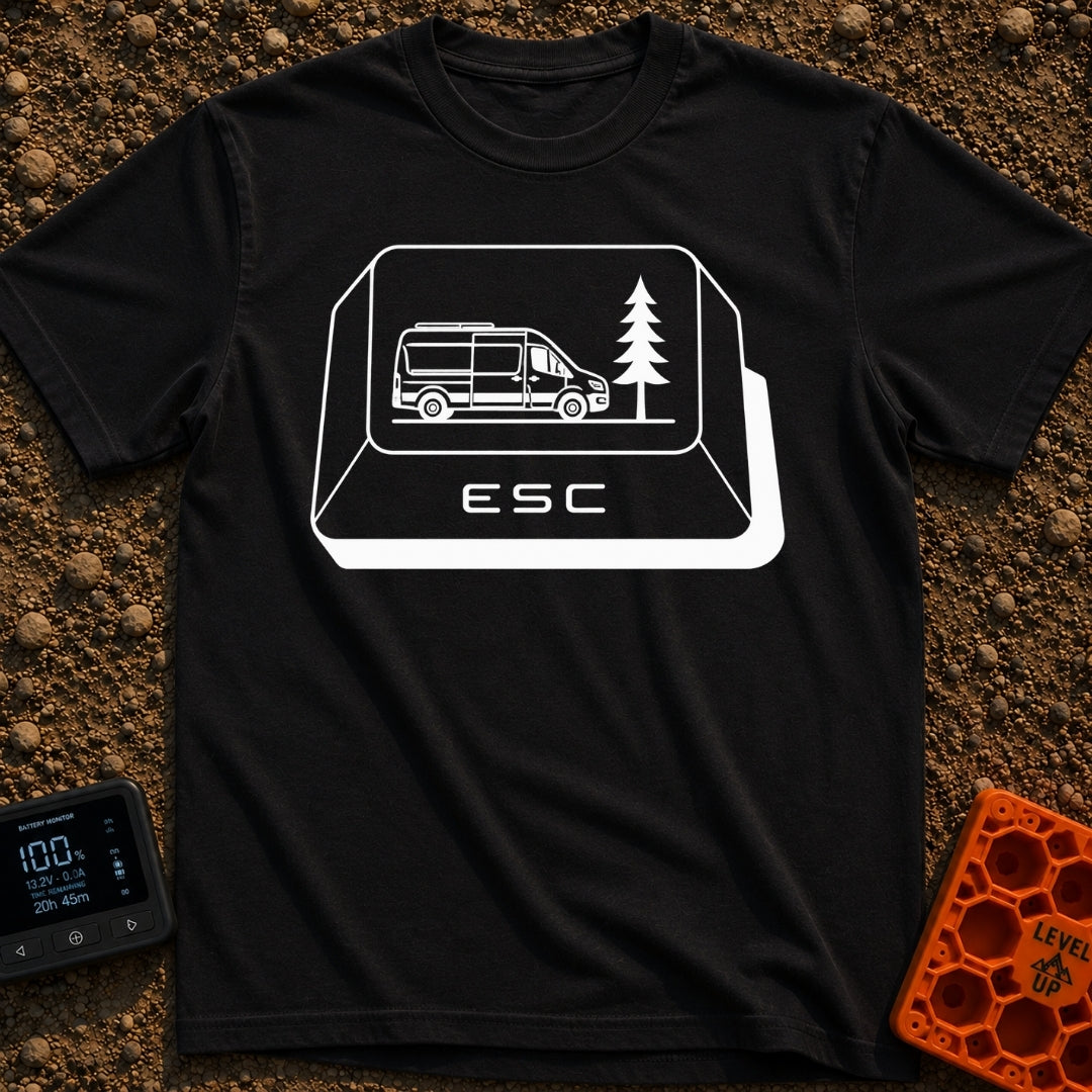 Ctrl Alt Escape - T-Shirt in Black - A black-and-white illustration of a large computer keyboard "ESC" key. The top...