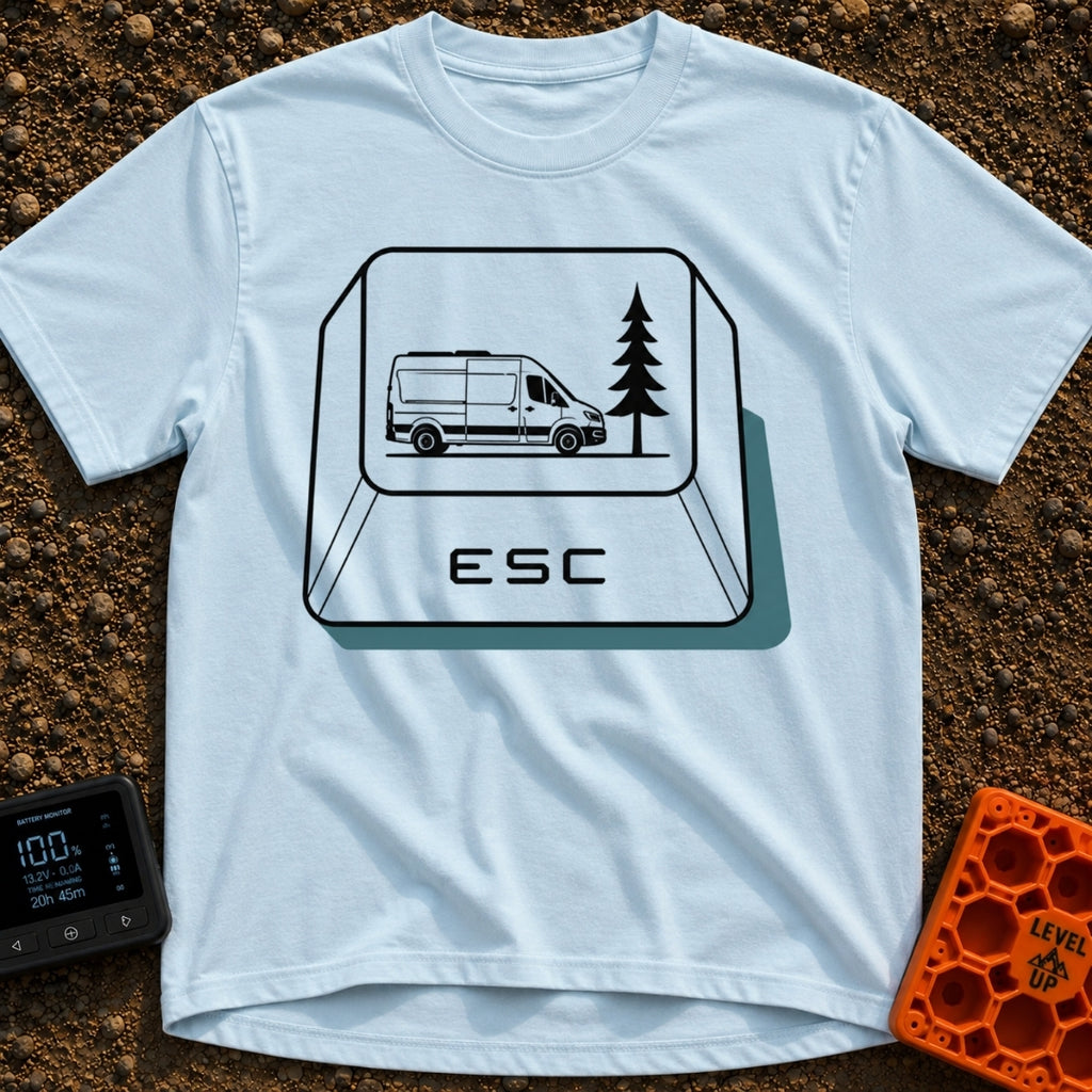 Ctrl Alt Escape - T-Shirt in Chambray - A black-and-white illustration of a large computer keyboard "ESC" key. The top...