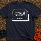 Ctrl Alt Escape - T-Shirt in Navy - A black-and-white illustration of a large computer keyboard "ESC" key. The top...