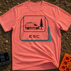 Ctrl Alt Escape - T-Shirt in Watermelon - A black-and-white illustration of a large computer keyboard "ESC" key. The top...