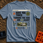 Off And On Again - T-Shirt in Blue Jean - A graphic styled like a vintage computer dialogue box titled 'TECH SUPPORT'...